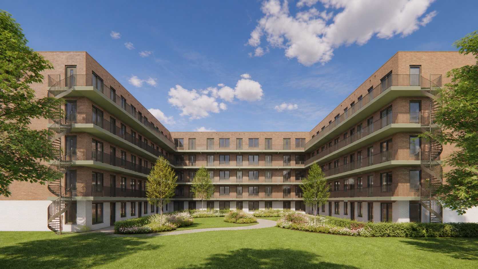 U-vormig woongebouw met galerijontsluiting