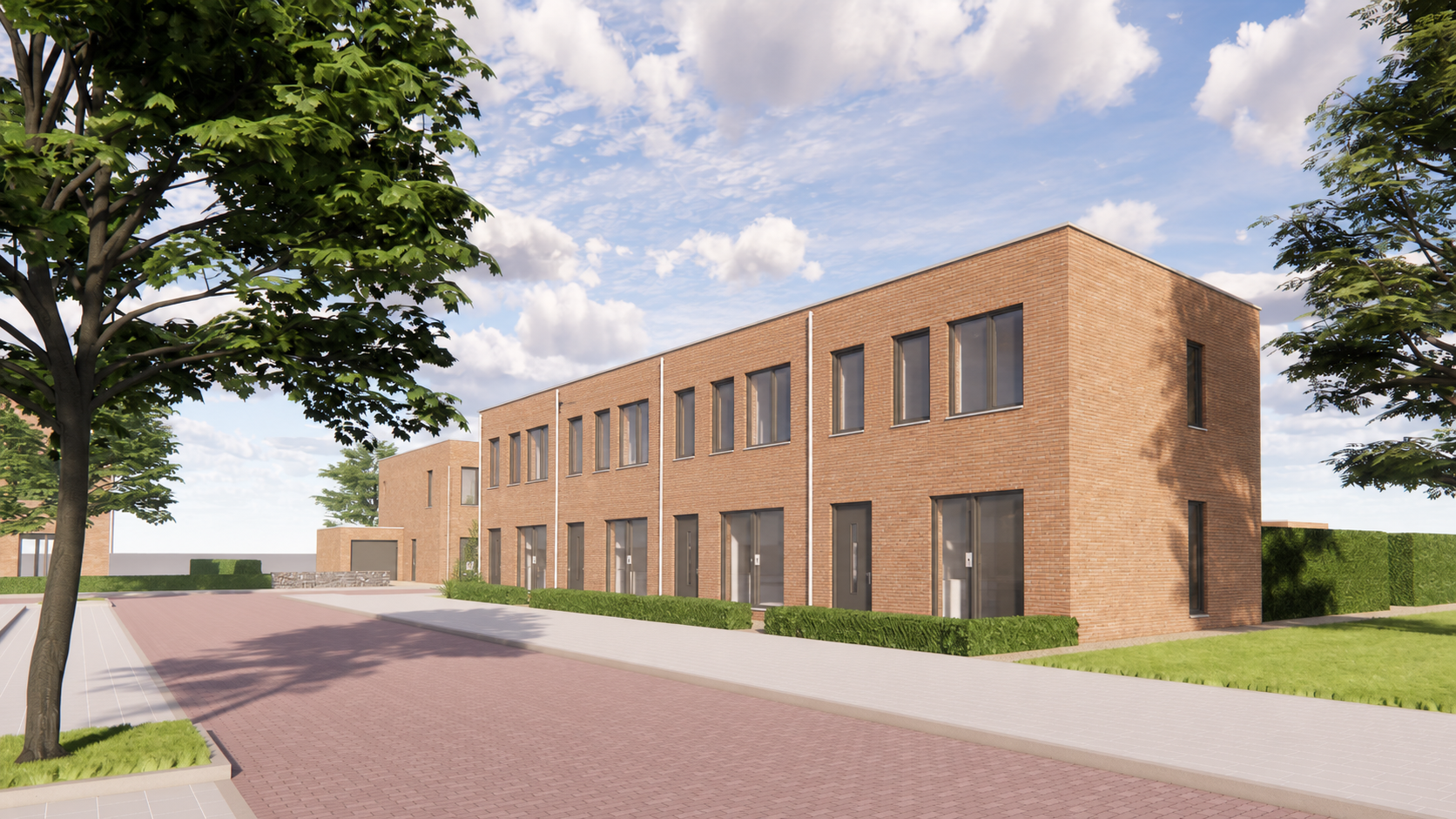 Rijwoning met plat dak en twee woonlagen
