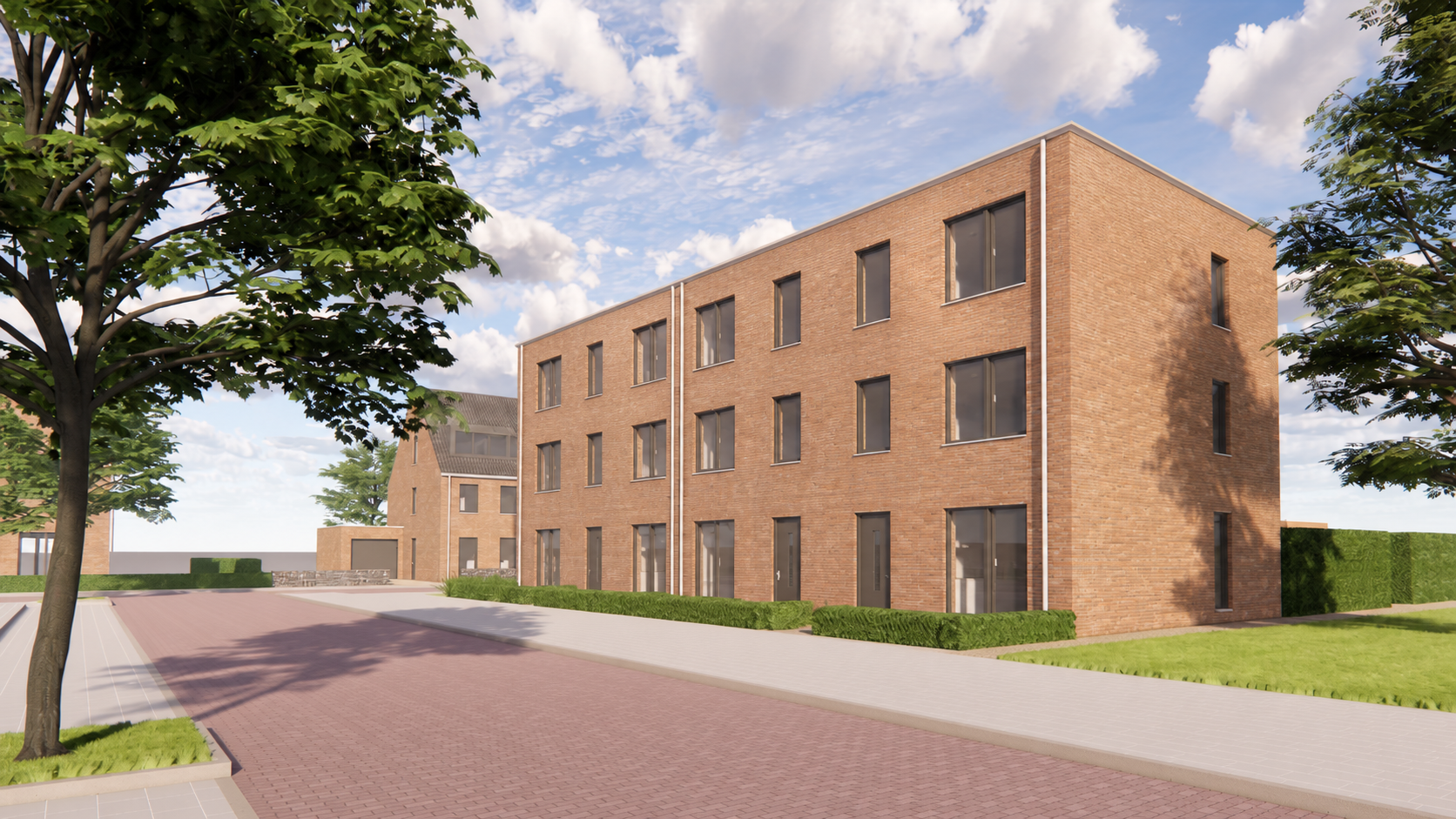 Rijwoning met plat dak en drie woonlagen