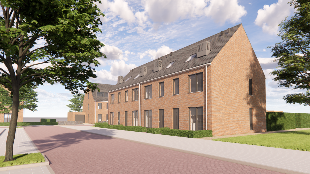 Rijwoning met schuin dak en drie woonlagen